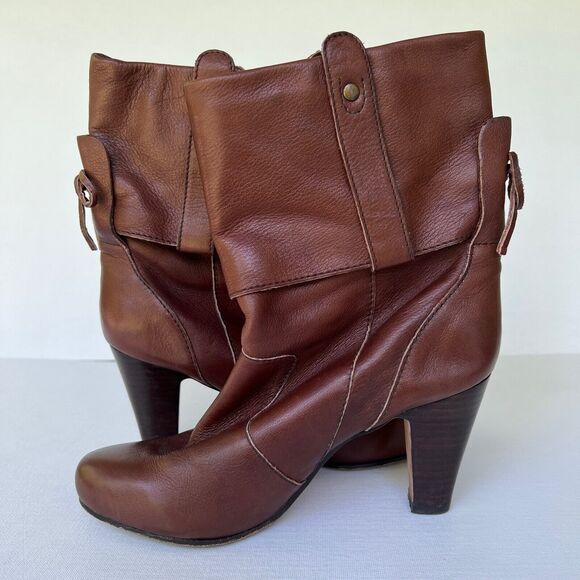 Dolce Vita Boots Size 8 Webber Leather Heeled Cuffed Maronne Brown - Picture 5 of 8